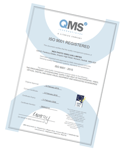 ISO 9001 : 2015 Certificate for Wex Photo Video (UK) Limited